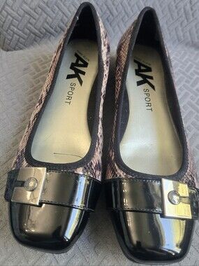 Women's Black Patent & Snake-Print Ballet Flats By Anne Klein Sport